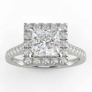 1 carat center natural princess Halo diamond engagement ring